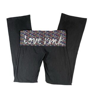 Y2K Victorias Secret Love Pink Silver Metallic Fold Over Waist Flared Leggings S